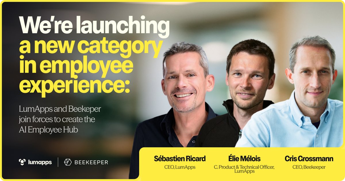 🚀 Major News from the Hive to the World 🐝

Beekeeper and LumApps, two founder-led, category leaders are joining forces to create the world’s first AI-powered Employee Hub — finally, one platform that connects EVERY single employee, from desk to frontline.

This isn’t just