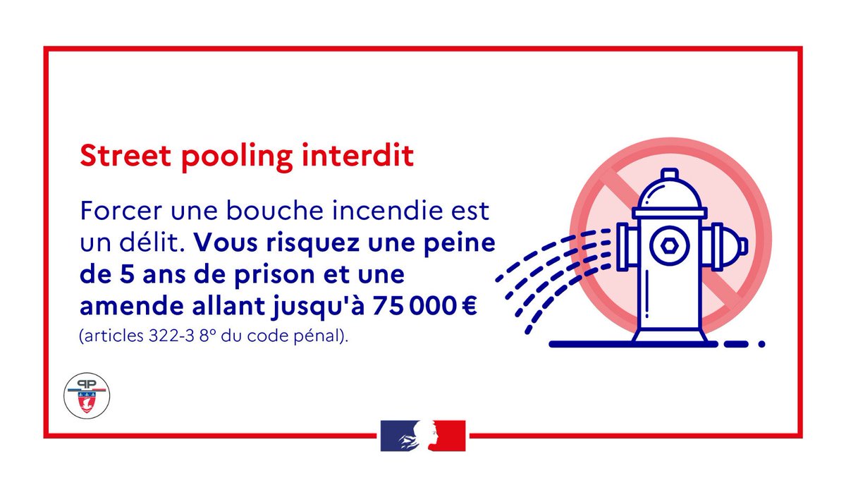 🌡️⚠️ Forcer une bouche d’incendie = dangereux et illégal ! ⚠️🌡️

En période de canicule, le #streetpooling (utiliser les bouches d’incendie pour se baigner) empêche les secours d'intervenir rapidement en cas d'urgence et peut causer des dégâts majeurs. 🚒🔥

👉 Ne forcez jamais