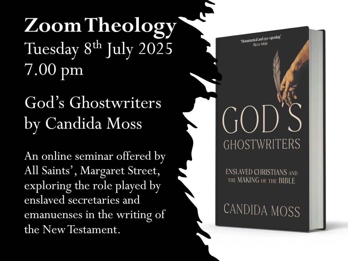 ASMSLondon's tweet image. Our next online Zoom Theology seminar will take place on Tuesday 8th July at 7.00 pm. It will focus on a recently published book by biblical scholar Candida Moss entitled, “God’s Ghostwriters: Enslaved Christians and the Making of the Bible.”
This seminar, led by Fr Peter, will…