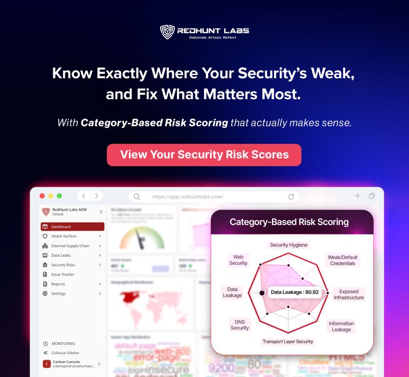 Sudhanshu_C's tweet image. Too many findings, not enough clarity? We got you.

With Category-Based Risk Scoring in @RedHuntLabs #ASM, we group your key security areas, each with a clear risk score.

Know what to fix first, and why it matters.
redhuntlabs.com/blog/category-…

Free trial: redhuntlabs.com/request-free-t…