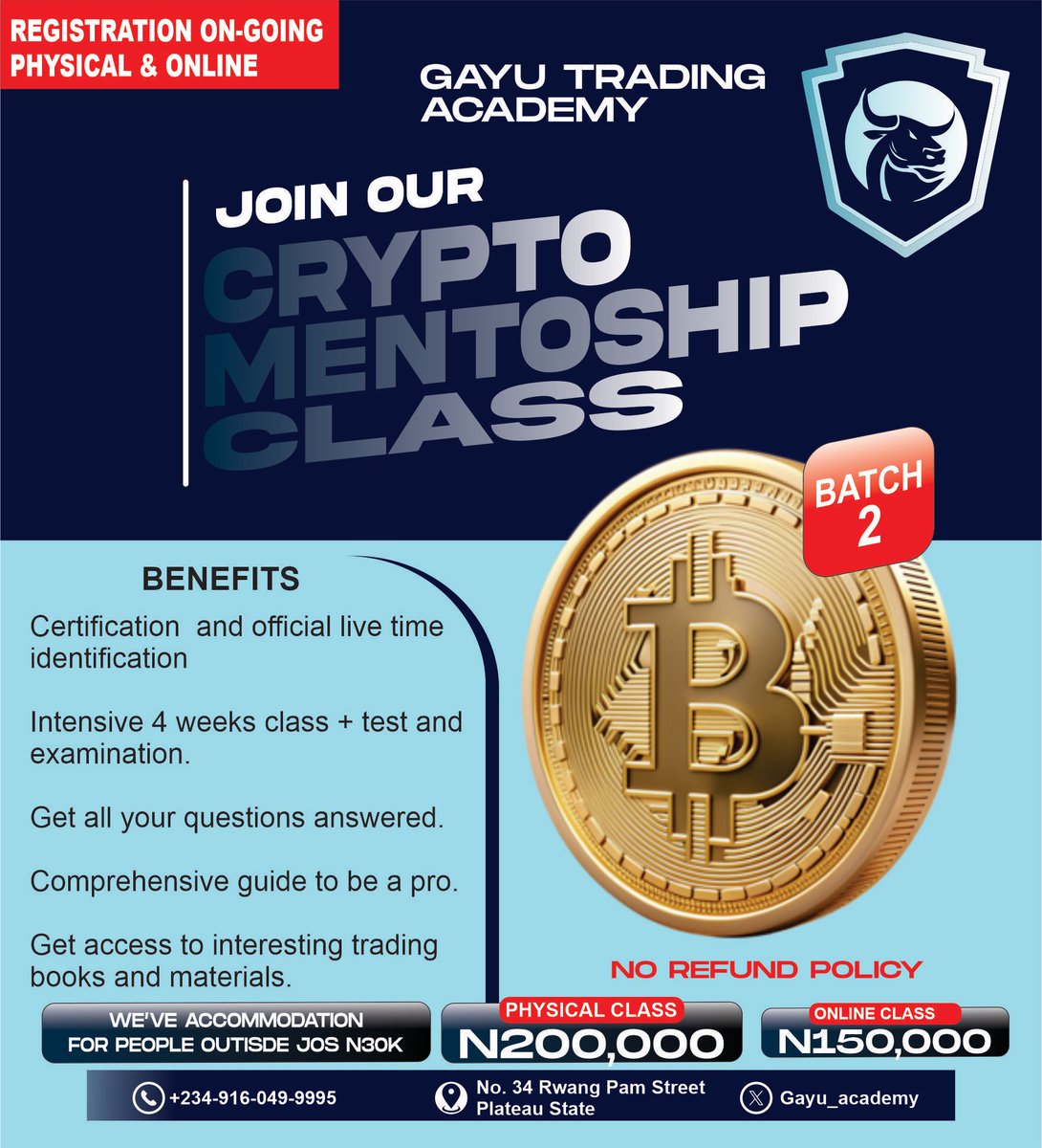 Gayu_BTC's tweet image. This is to NOTIFY the general public that admission and registration to @Gayu_Academy for both online and offline #Batch-2 are open today, 2nd July. Accommodation is available for people outside Jos North. 

Interested applicants should chat on the WhatsApp number only: +234
