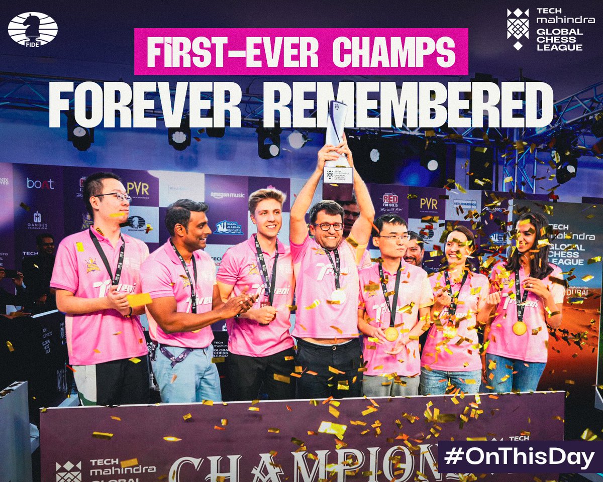 Tech Mahindra Global Chess League (@gcllive) on Twitter photo When the journey began, they led the way ๐ซถ๐ป
#OnThisDay Triveni Continental Kings became the first-ever champions of #TechMGCL ๐
#TheNextMove | <a href="/FIDE_chess/">International Chess Federation</a> When the journey began, they led the way ๐ซถ๐ป
#OnThisDay Triveni Continental Kings became the first-ever champions of #TechMGCL ๐
#TheNextMove | <a href="/FIDE_chess/">International Chess Federation</a>