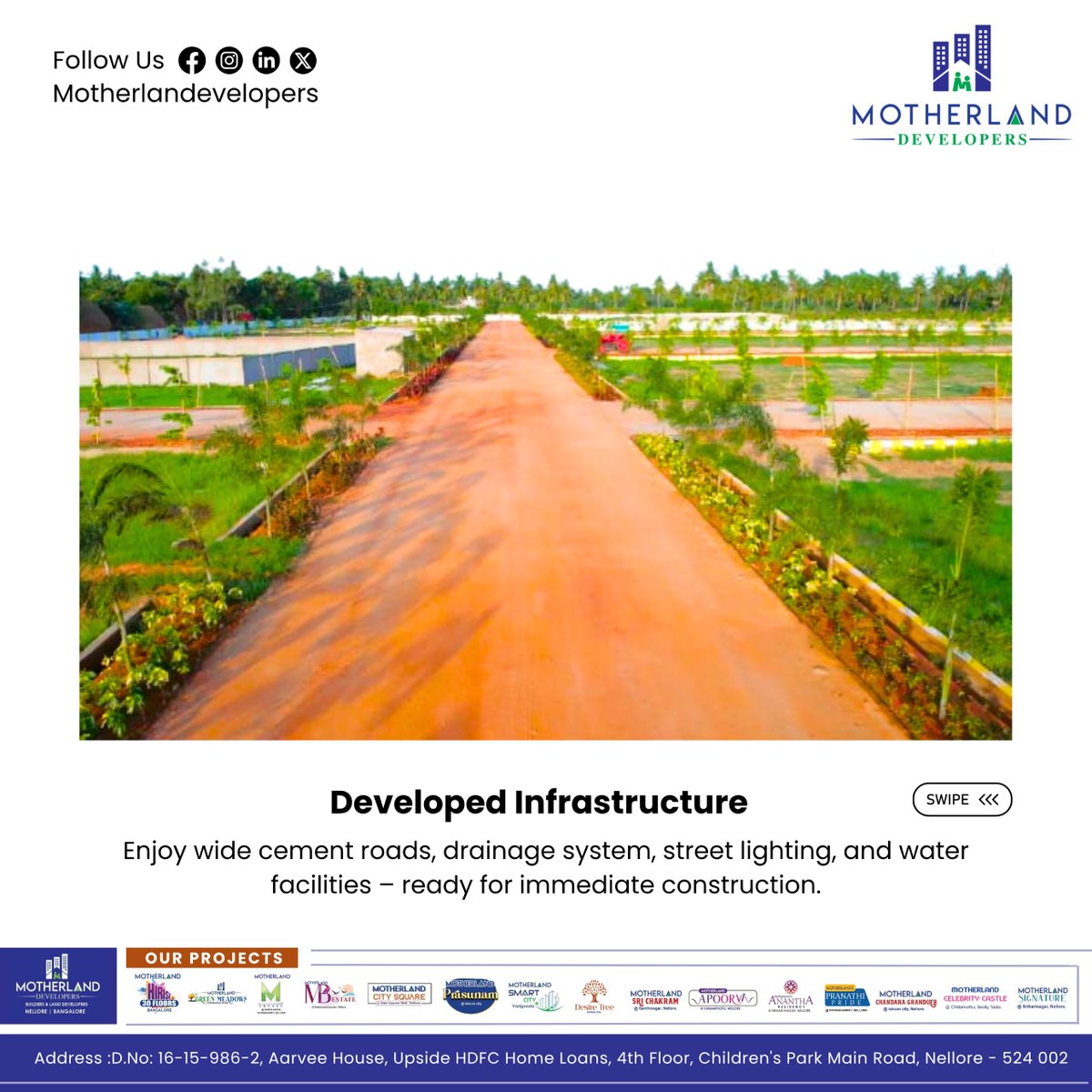 MotherlandDev's tweet photo. Why Do Prime-Area Plots Disappear Quickly?
Smart buyers invest where location, connectivity &amp; growth align!
📍 Motherland Developers – Strategically placed in Nellore’s fastest-growing zones

Call: 79954 22201, 04
Location: 4th Fl., Aarvee House, Children’s Park Main Rd, Nellore. https://t.co/0pXFQzprt7