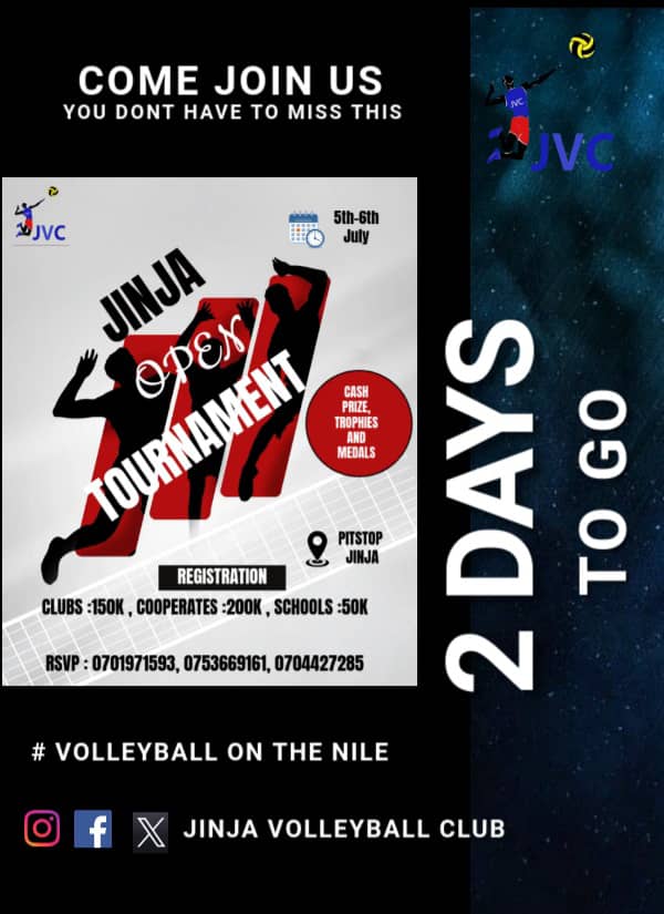 THE BATTLE FOR SUPREMACY IS ABOUT TO BEGIN! 2 days to go until the Jinja Open Volleyball Tournament on  5th and 6th July. SHOWDOWN IN JINJA! Who will reign supreme? 👑 VOLLEYBALL LOVERS,  LET'S ASSEMBLE AT PITSTOP 

#volleyballontheNile