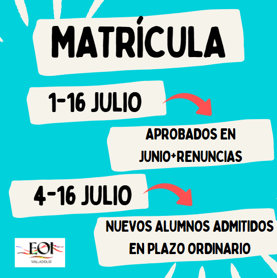 Abierto plazo de matrícula para alumnos aprobados en junio y aquellos que renunciaron. A partir del 4/07 podrán matricularse los NUEVOS alumnos admitidos en plazo ordinario.
IMPORTANTE: Si no hiciste la preinscripción, el 22/07 se abrirá el plazo de admisión extraordinario.