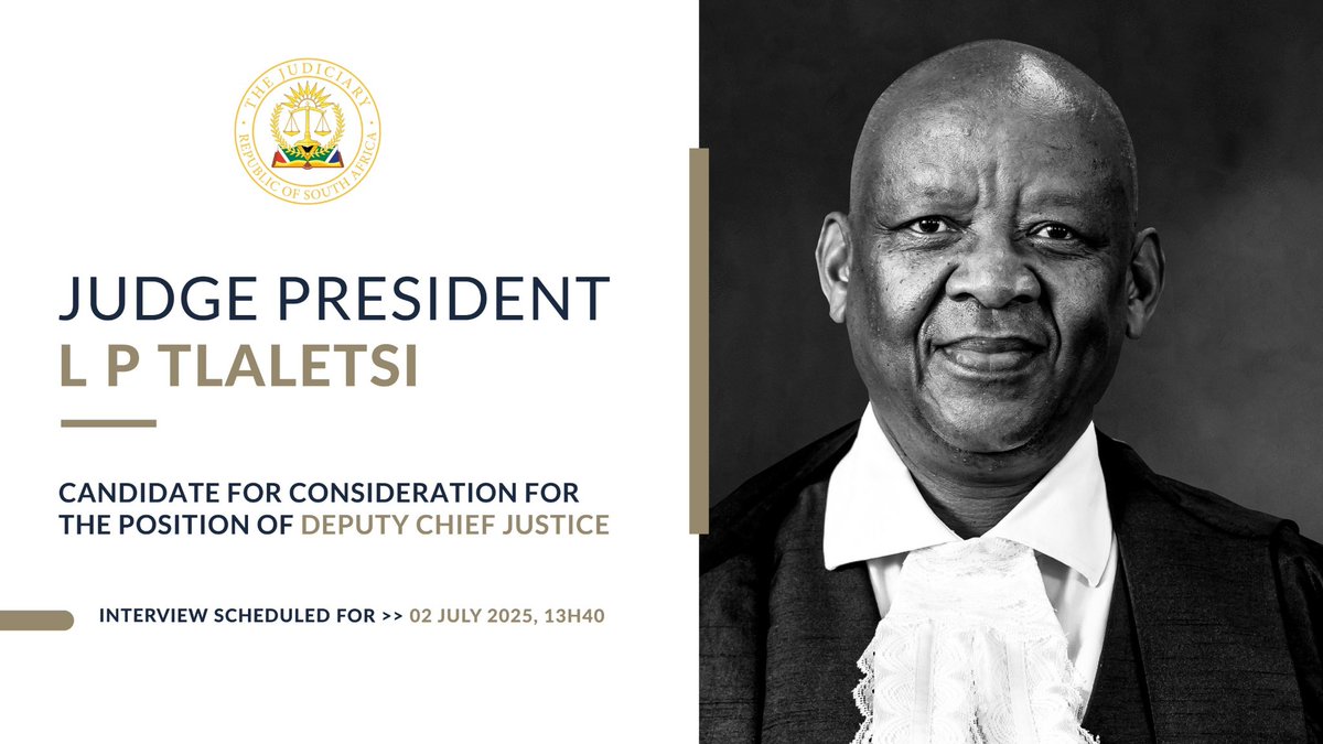 OCJ_RSA's tweet photo. The Judicial Service Commission (JSC) interviews for the position of Deputy Chief Justice of the Republic of South Africa begin this morning at 09h00. Judge President D Mlambo will be the first candidate to be interviewed.

Direct Link - https://t.co/uPifFZncmP https://t.co/lUDMWMvSwu