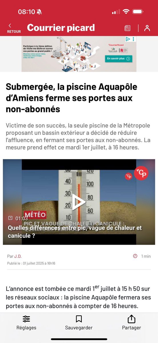 Se rafraîchir à Amiens en période de canicule, privilège réservé aux riches ?

Hier, la seule piscine à bassin extérieur a fermé ses portes aux non-abonnés. Et tout ça après la fermeture de la piscine du Nautilus pour travaux.

Complètement lunaire. Les piscines devraient être