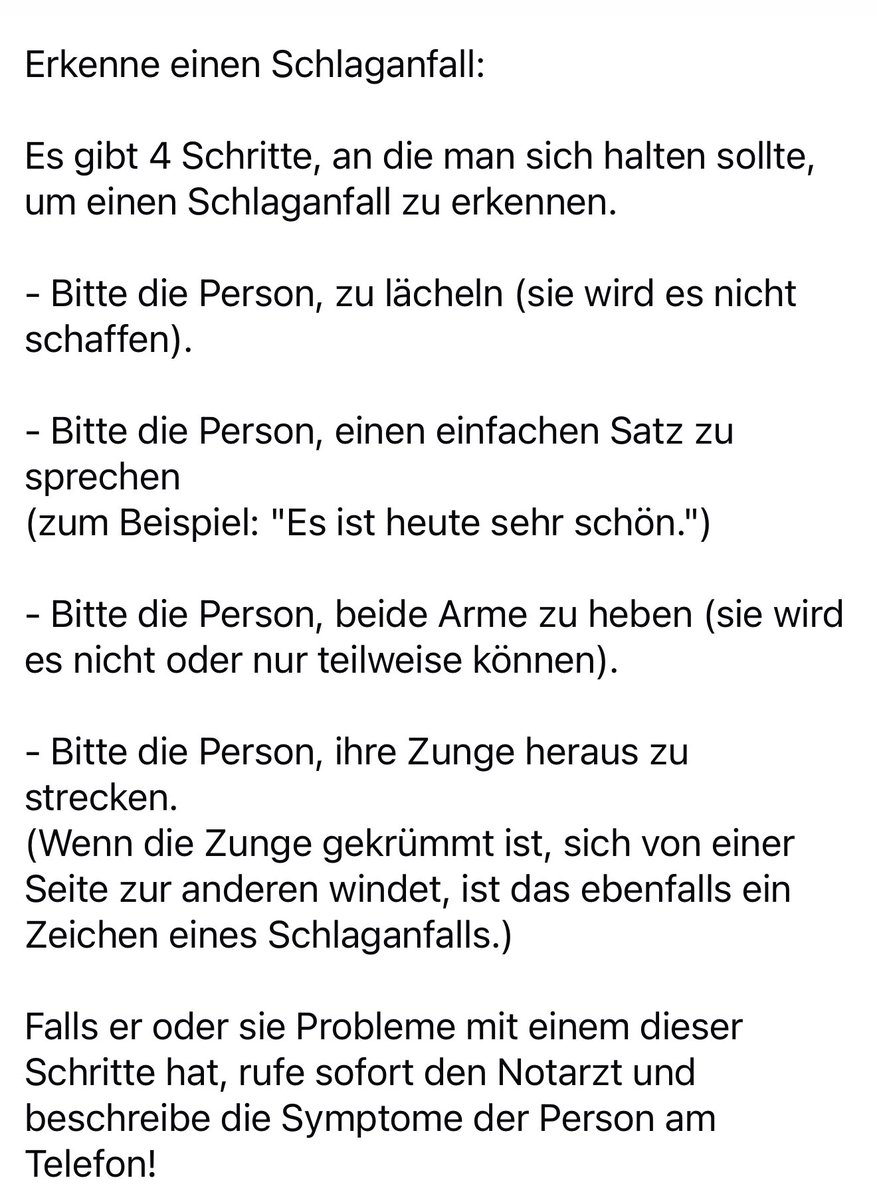 Einen Schlaganfall kann man leicht erkennen. Hier ist eine einfache Checkliste, um schnell handeln zu können: