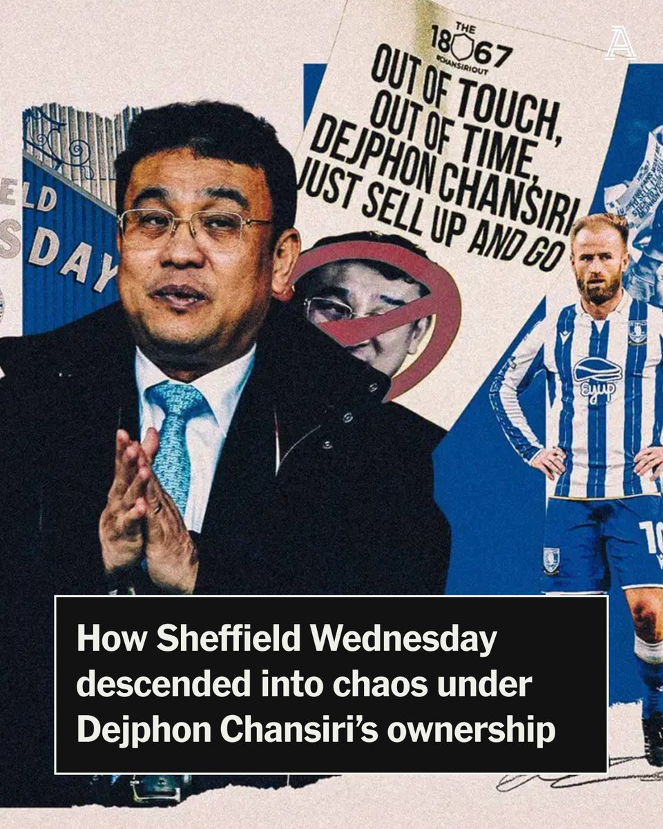 The Athletic | Football (@theathleticfc) on Twitter photo Sheffield Wednesday, a once proud club, are teetering on the brink of a precipice under the ownership Dejphon Chansiri.
In a special report from <a href="/PJBuckingham/">Philip Buckingham</a>:
▪️ The extent of the unpaid wages - and how close players are to becoming free agents
▪️ Why highly-rated manager Sheffield Wednesday, a once proud club, are teetering on the brink of a precipice under the ownership Dejphon Chansiri.
In a special report from <a href="/PJBuckingham/">Philip Buckingham</a>:
▪️ The extent of the unpaid wages - and how close players are to becoming free agents
▪️ Why highly-rated manager