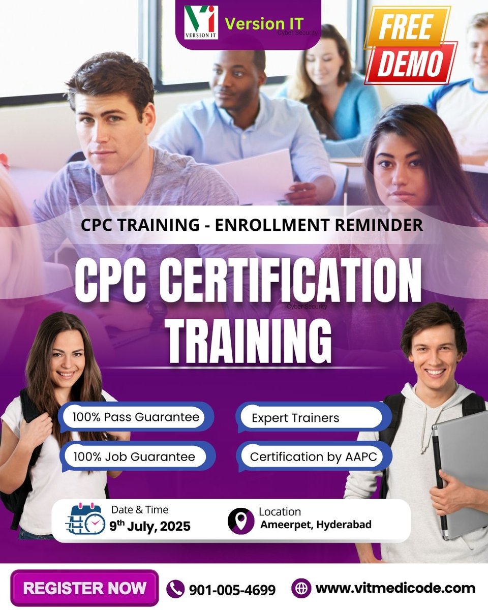 vit_medicode's tweet image. 🎯CPC Training - Enrollment Reminder
⏳ Only 5 days left to enroll in our next CPC Certification Training batch!
 
🎯Free Demo Session
📅 Date: July 9th, 2025
🕥 Time: 11:00 AM
📞 Call: +91 9010054699

🔗Enroll Now: vitmedicode.com/cpc-certificat…

#CPC #MedicalCoding #cpctraining #CPT