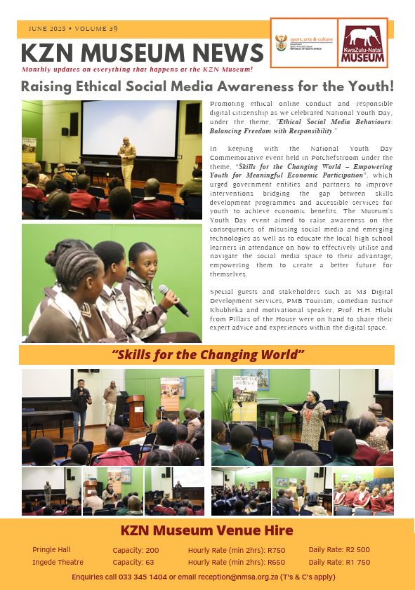 Read up on the latest happenings at the KZN Museum in the June edition of our monthly newsletter.

🔗: tinyurl.com/3x9bydvx

#kznmuseum #newsletter #whatson #museums #pietermaritzburg