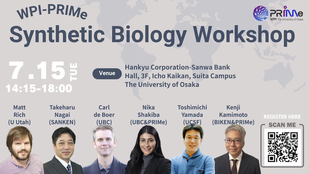 Nozomu Yachie (@nzmyachie) on Twitter photo Please RT🔁 I will be hosting this Synthetic Biology Workshop at <a href="/WPI_PRIMe/">大阪大学PRIMe</a> in Osaka on July 15. Great lineup of speakers: <a href="/_mattrich/">Matt Rich</a>, <a href="/Lab_Nagai/">Takeharu Nagai</a>, <a href="/CarldeBoerPhD/">Carl de Boer</a>, <a href="/nikashakiba/">Nika Irani</a>, <a href="/kenjikamimoto68/">Kenji Kamimoto</a>, @tToshimichiY. The event will be followed by a networking session🥸 Please RT🔁 I will be hosting this Synthetic Biology Workshop at <a href="/WPI_PRIMe/">大阪大学PRIMe</a> in Osaka on July 15. Great lineup of speakers: <a href="/_mattrich/">Matt Rich</a>, <a href="/Lab_Nagai/">Takeharu Nagai</a>, <a href="/CarldeBoerPhD/">Carl de Boer</a>, <a href="/nikashakiba/">Nika Irani</a>, <a href="/kenjikamimoto68/">Kenji Kamimoto</a>, @tToshimichiY. The event will be followed by a networking session🥸