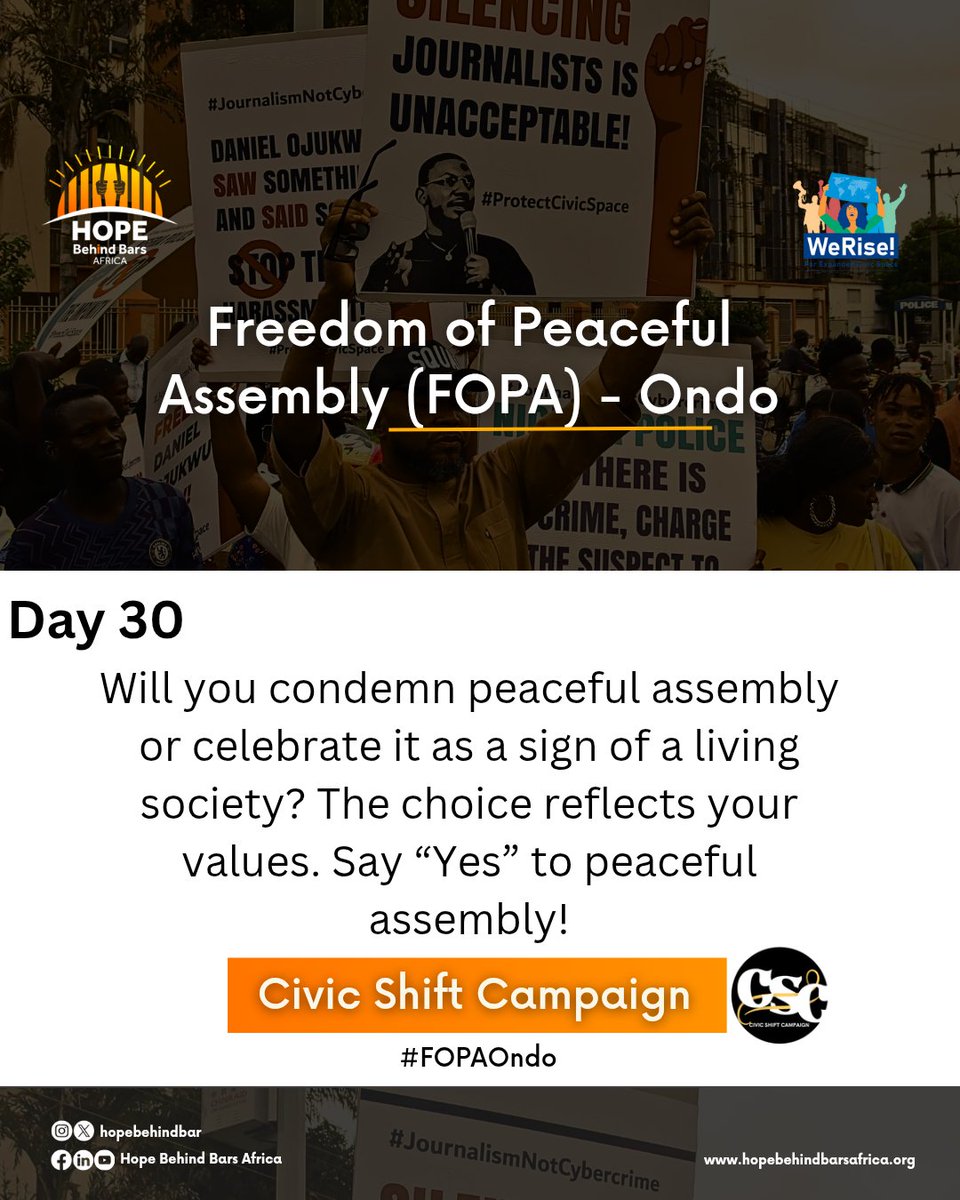 #FOPAOndo
#NonViolentVoices
#CivicShiftCampaign
#HopeBehindBarsAfrica
<a href="/hopebehindbar/">HOPE BEHIND BARS AFRICA (Criminal Justice Reforms)</a>