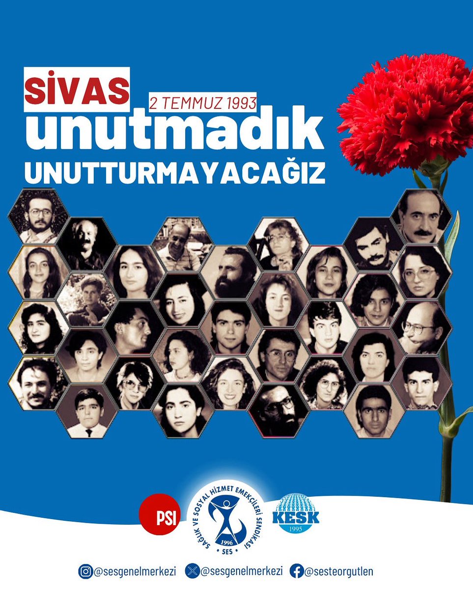 ❗️Sivas katliamını #unutMADIMAKlımda 

Onur Üyemiz Dr. Behçet Aysan şahsında katliamda yitirdiklerimizi saygıyla anıyoruz.

Demokrasi, barış, adalet için mücadeleyi duraksamadan sürdürecek, yaşadığımız katliamların hesabını barışın, kardeşliğin, emeğin ülkesini kurarak soracağız.