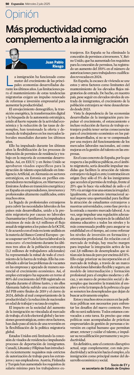 La #inmigración ha funcionado como motor del #crecimiento de las principales economías desarrolladas. Las limitaciones para el mantenimiento de estas tendencias migratorias exigen un impulso renovado de reformas e inversión empresarial para aumentar la #productividad.
