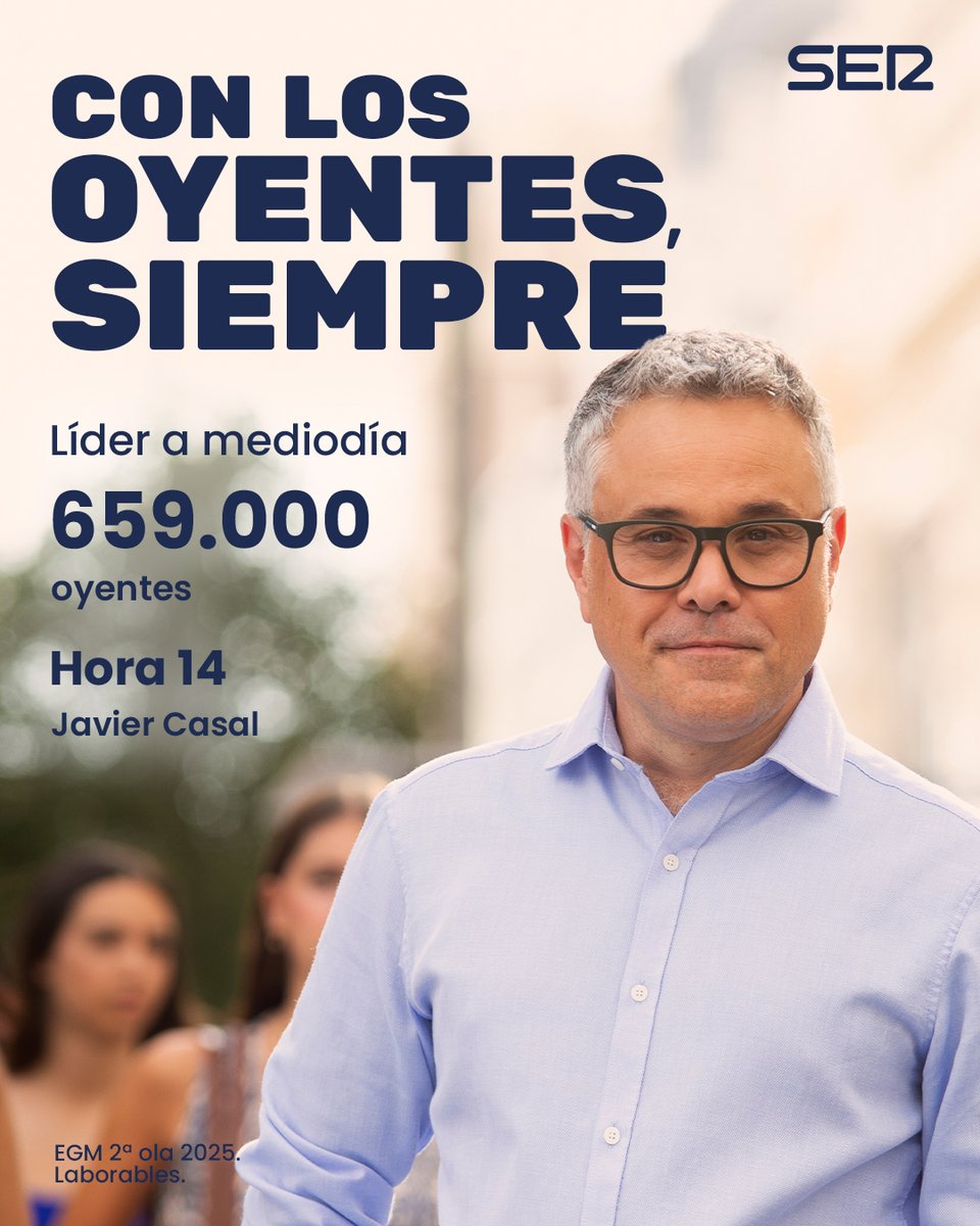 📻 #EGM | <a href="/Hora14/">Hora 14</a> consigue su mejor dato con <a href="/Casal/">Javier Casal</a> al frente con 659.000 oyentes👏🏼

🤩 El programa lidera su franja, al igual que el resto de programas de la SER de lunes a viernes

cadenaser.com/nacional/2025/…