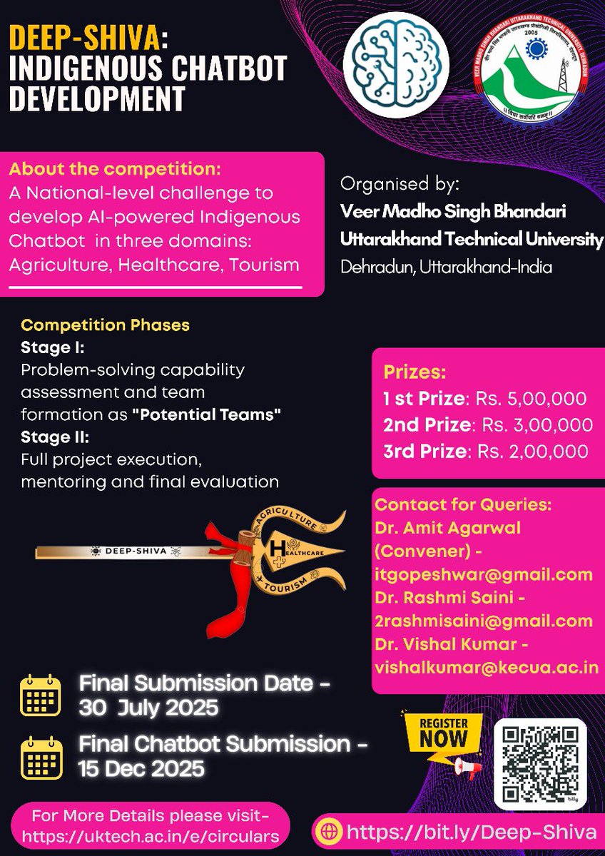 National Competition for Indigenous Chatbot Development: DEEP-SHIVA - Open Source LLM for Agriculture, Healthcare &amp; Tourism #chatbot #LLM #Open-Source #AI #agriculture #tourism #healthcare #indigenous #national_competition #uttarakhand #dehradun #india #deepseek #chatgpt #cloud