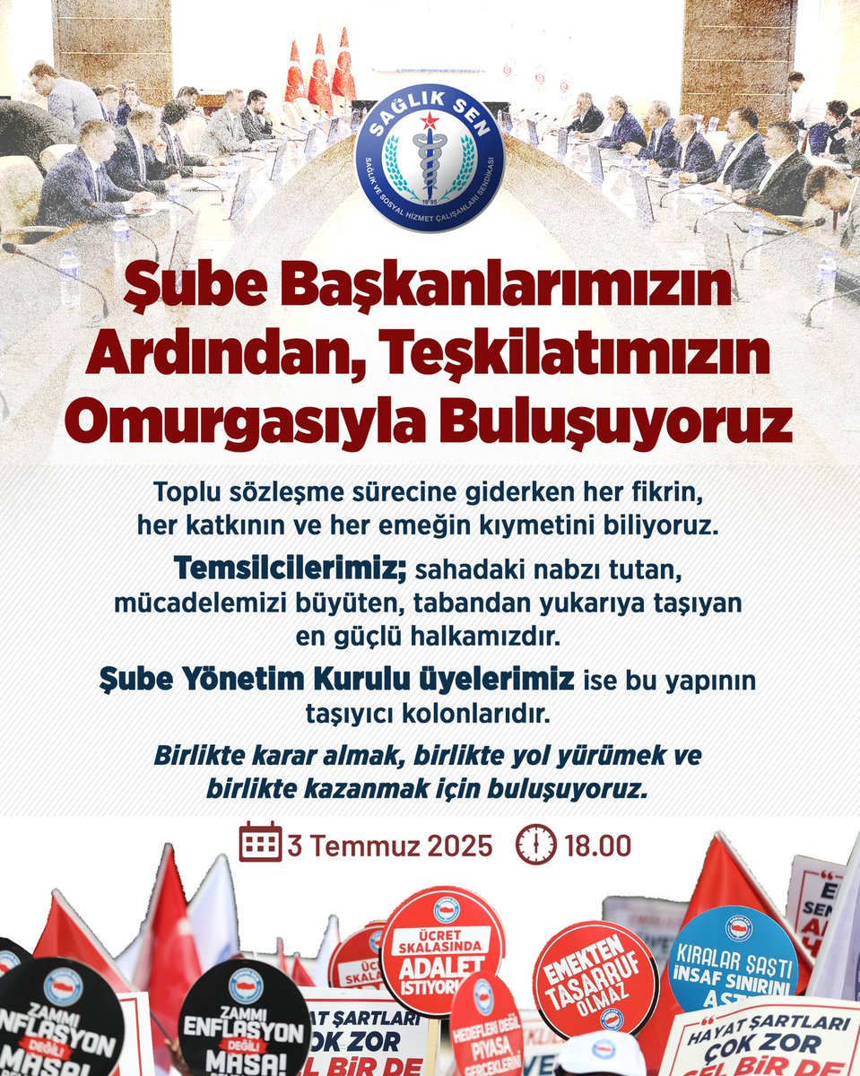 SSMahmutFaruk's tweet photo. Şube Başkanlarımızın Ardından, Teşkilatımızın Omurgasıyla Buluşuyoruz

Toplu sözleşme sürecine giderken her fikrin, her katkının ve her emeğin kıymetini biliyoruz.
Temsilcilerimiz; sahadaki nabzı tutan, mücadelemizi büyüten, tabandan yukarıya taşıyan en güçlü halkamızdır.
Şube Yönetim Kurulu üyelerimiz ise bu yapının taşıyıcı kolonlarıdır.

Birlikte karar almak, birlikte yol yürümek ve birlikte kazanmak için buluşuyoruz.