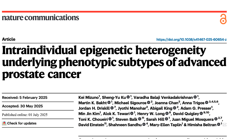 Intraindividual epigenetic heterogeneityunderlying phenotypic subtypes of advancedprostate cancer out on nature communications

nature.com/articles/s4146…

This study explores the molecular diversity within castration-resistant #ProstateCancer  (CRPC), including forms that maintain