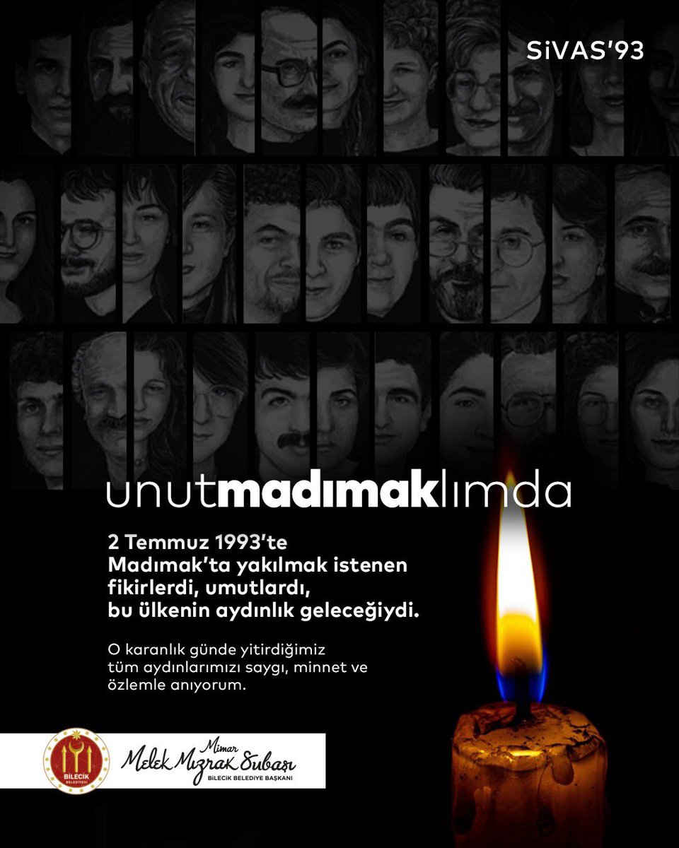 2 Temmuz 1993’te Madımak’ta yakılmak istenen fikirlerdi, umutlardı, bu ülkenin aydınlık geleceğiydi. O karanlık günde yitirdiğimiz tüm aydınlarımızı saygı, minnet ve  özlemle anıyorum.

#unutMADIMAKlımda