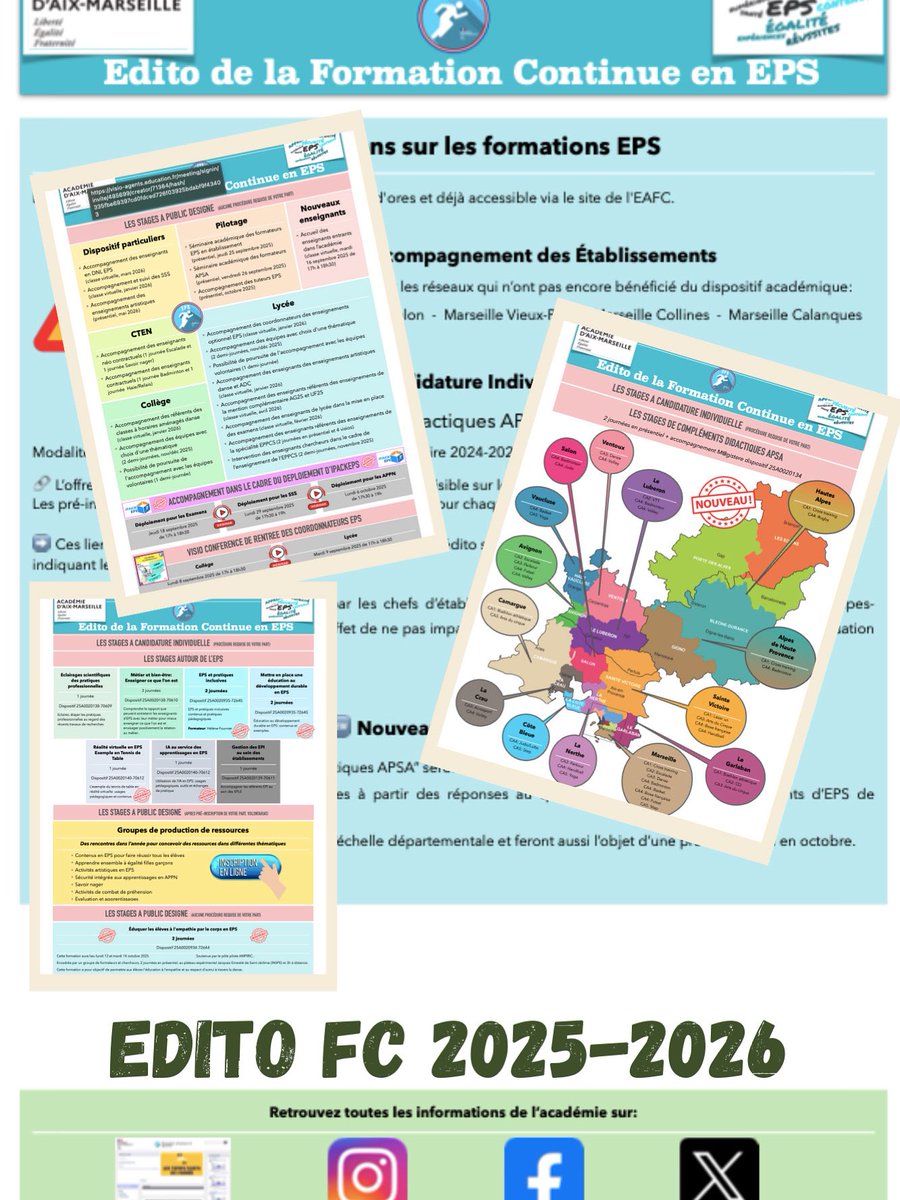 ⚠️✅ L’édito du PLAN ACADÉMIQUE DE FORMATION EPS 2025-2026 est enfin publié !
🔗 Lien: pedagogie.ac-aix-marseille.fr/jcms/c_1086875…
Découvrez-le dès maintenant et préparez-vous à rejoindre les groupes ressources.
Les liens d’inscription au PAF arriveront courant octobre 2025, restez connectés !