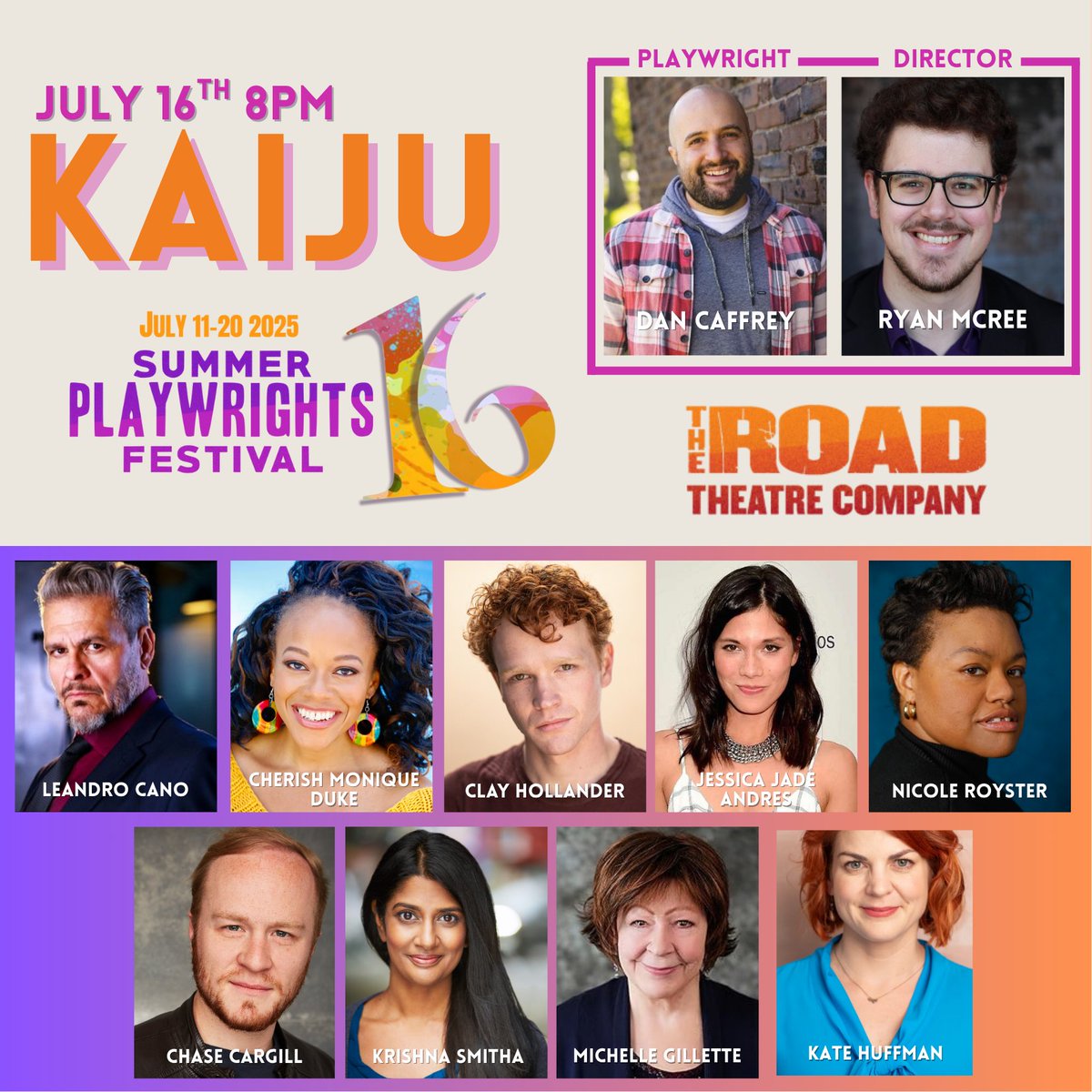 roadtheatre's tweet photo. "KAIJU" by Dan Caffrey, dir. Ryan McRee
Wed, July 16 @ 8pm 🦖🎭
Two giant monsters question their chaos. A group of humans argue post-play. Destruction meets dialogue in this sharp satire of monster flicks, talkbacks &amp; theatre’s beautiful mess.
🎟's: https://t.co/cBkaE2fJ9T https://t.co/35pWwJuGLj