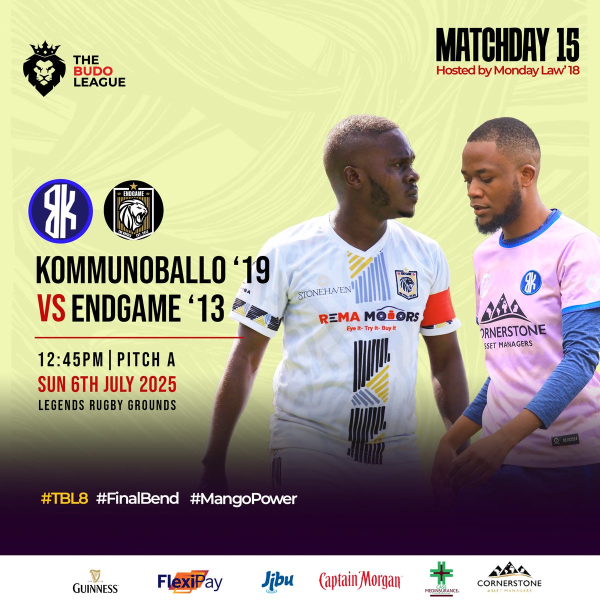 The Budo League (@thebudoleague) on Twitter photo A spot in the #TBL8 Main Cup playoffs is on the line for <a href="/end_game13/">๐๐ง๐๐๐๐ฆ๐'๐๐</a> , they face off with <a href="/KBallo19/">Kommuno Ballo F.C</a> in a must win encounter..
#TBL8 | #FinalBend | #MangoPower A spot in the #TBL8 Main Cup playoffs is on the line for <a href="/end_game13/">๐๐ง๐๐๐๐ฆ๐'๐๐</a> , they face off with <a href="/KBallo19/">Kommuno Ballo F.C</a> in a must win encounter..
#TBL8 | #FinalBend | #MangoPower