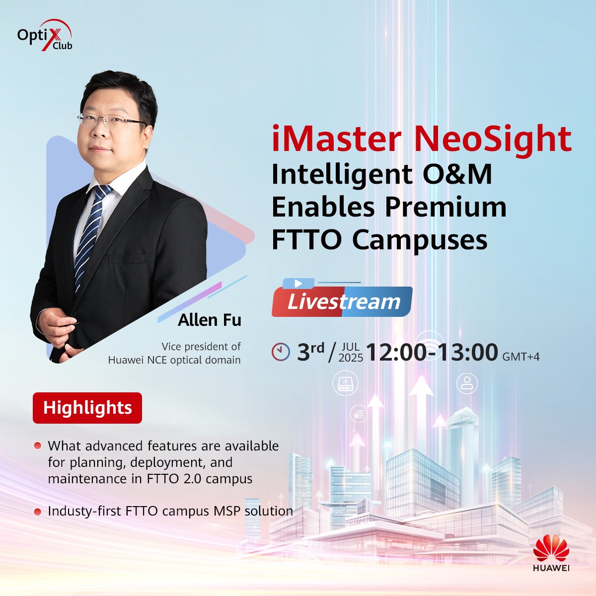 As AI transforms campuses, the demand for high-bandwidth, low-latency, reliable networks grow and intelligent O&amp;M. Huawei's upgraded FTTO 2.0 delivers intelligent, energy-efficient connectivity - key for smart campuses in the AI era. Join our webcast: bit.ly/3TPBFOC
