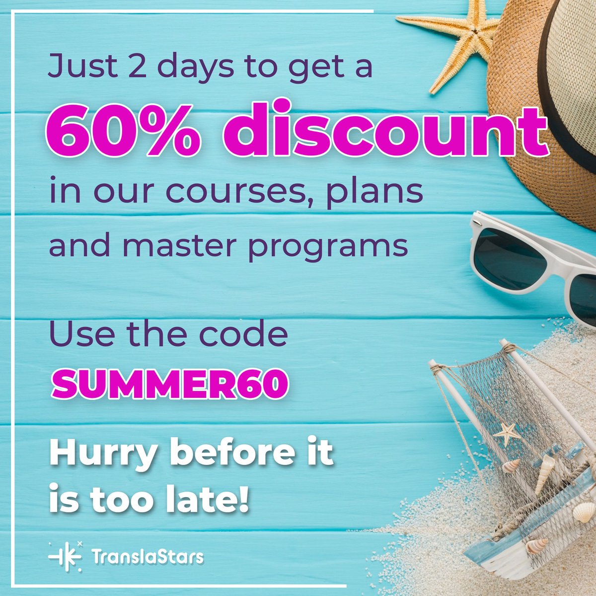 TranslaStars's tweet photo. 🚀 Boost your career with top programs and a 𝟲𝟬% 𝗱𝗶𝘀𝗰𝗼𝘂𝗻𝘁!

✨ #Master in #AI for #Localization
✨ #Master in #AI &amp; #LifeSciences
✨ #LocalizationManagement &amp; #SEO

🎁 𝟲𝟬% 𝗢𝗙𝗙 all #courses, ends TOMORROW!

Use code SUMMER60 👉 https://t.co/ivNY619v4y

#LearnAndGrow https://t.co/pIbaSRAHzi