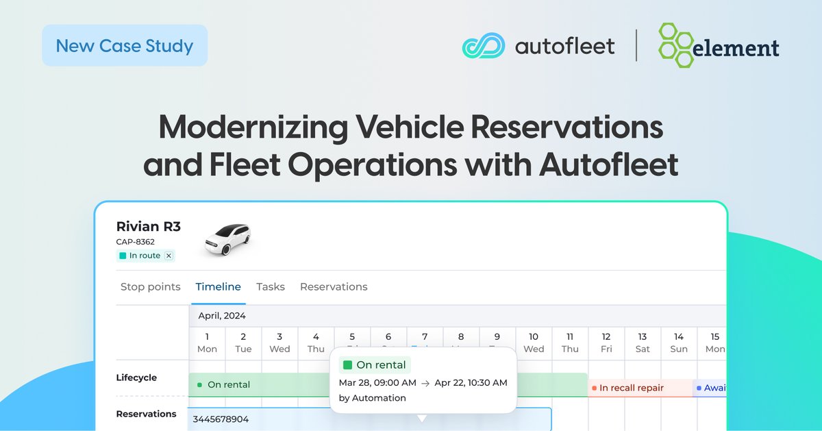 autofleet (@autofleet_io) on Twitter photo ๐ฆ๐ต๐ฎ๐ฟ๐ฒ๐ฑ ๐๐ฎ๐๐ ๐ ๐ถ๐น๐ฒ ๐ฅ๐ฒ๐ป๐๐ฎ๐นโ๐ง๐ฟ๐ฎ๐ป๐๐ณ๐ผ๐ฟ๐บ๐ฒ๐ฑ ๐ถ๐ป ๐จ๐ป๐ฑ๐ฒ๐ฟ ๐ฑ ๐ ๐ผ๐ป๐๐ต๐
Faced with siloed systems and manual processes, Element Fleet Management Last Mile Rental needed more than just new tools.
With Autofleetโs reservation and optimization solutions, ๐ฆ๐ต๐ฎ๐ฟ๐ฒ๐ฑ ๐๐ฎ๐๐ ๐ ๐ถ๐น๐ฒ ๐ฅ๐ฒ๐ป๐๐ฎ๐นโ๐ง๐ฟ๐ฎ๐ป๐๐ณ๐ผ๐ฟ๐บ๐ฒ๐ฑ ๐ถ๐ป ๐จ๐ป๐ฑ๐ฒ๐ฟ ๐ฑ ๐ ๐ผ๐ป๐๐ต๐
Faced with siloed systems and manual processes, Element Fleet Management Last Mile Rental needed more than just new tools.
With Autofleetโs reservation and optimization solutions,