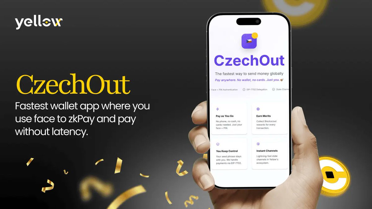 Introducing CzechOut, where payments meet biometrics 👁️

CzechOut is a next-gen smart wallet powered by the Yellow SDK, combining Face ID, PIN access, and state channel tech for instant, gasless payments.

No delays. No fees. Just fast, secure transactions with zero confirmation