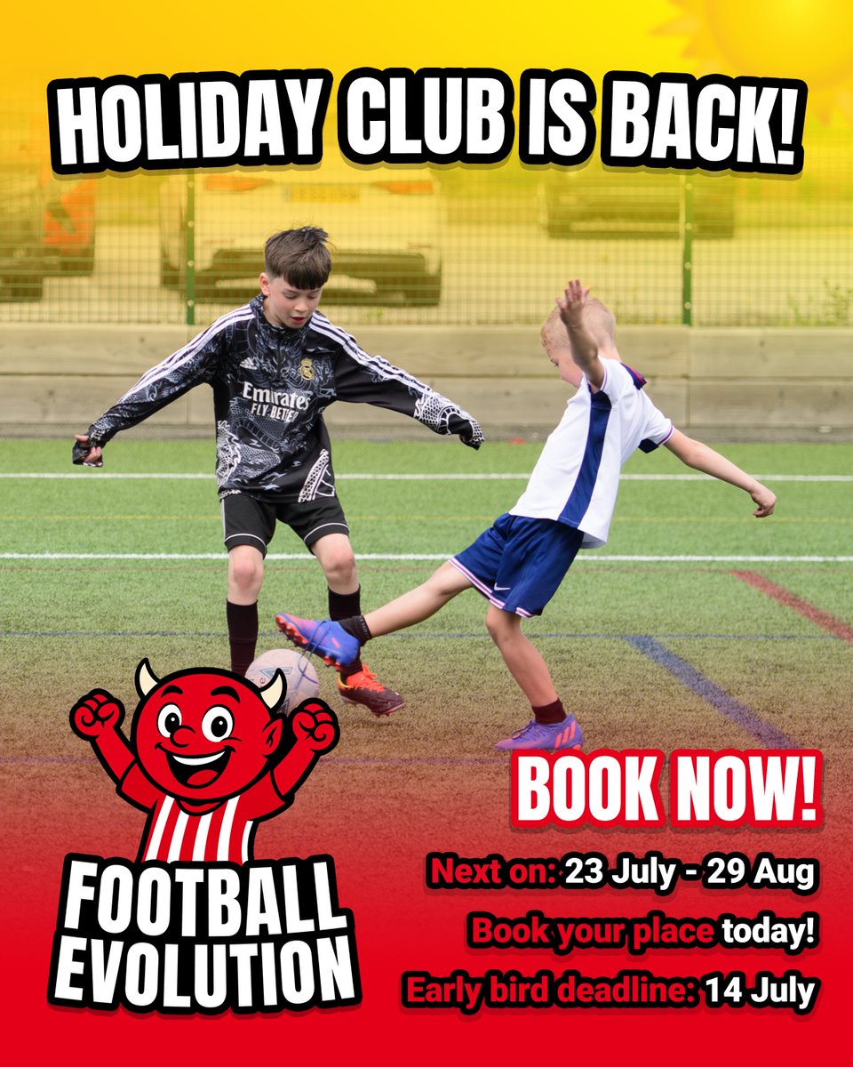 🔥 Ready to level up your game this summer?

Football Evolution returns to the LNER Stadium ⚽

🗓️ 23 July – 29 August

💸 Book before 14 July for early bird prices!

📲 theredimps.net/summerfootball…