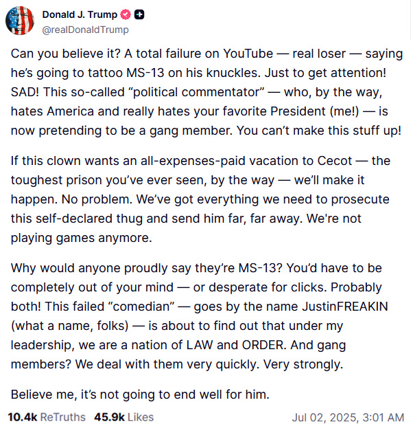 MrJustinFREAKIN's tweet image. I've met two presidents and now I've had one rant about me on his social media platform.