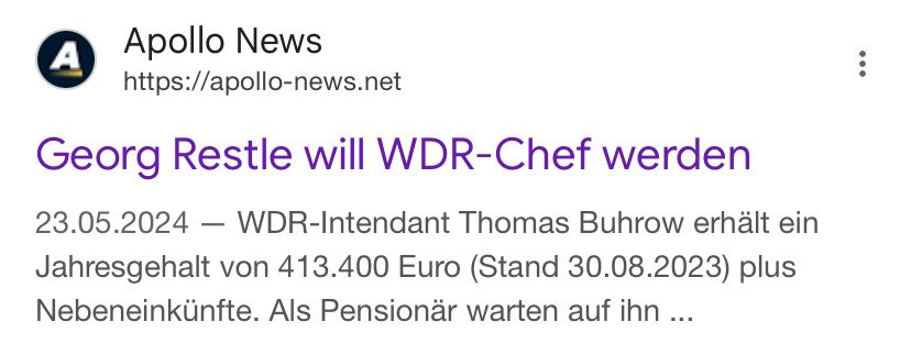 Georg Restle wollte auf keinen Fall wegen des Gehalts WDR Chef werden!! 

Er hätte sicher darauf verzichtet, schließlich bezahlt es die Allgemeinheit mit Zwangsabgaben.