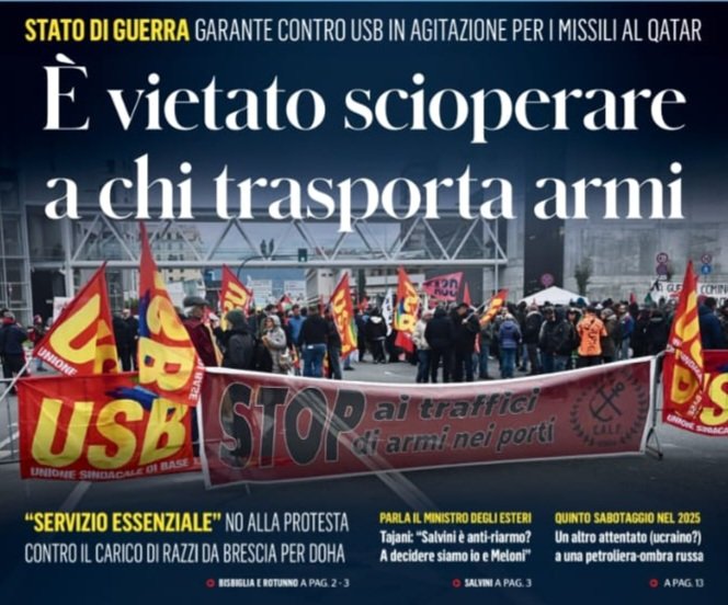 Marta Collot (@collotmarta) on Twitter photo Dagli aeroporti di Pisa e Montichiari ai porti di Genova e Salerno: la lotta contro la guerra ha colpito nel vivo, e allora il governo usa gli strumenti della repressione sindacale!
Solidarietà a <a href="/usbsindacato/">USB Sindacato</a> e a thtte le lavoratrici e i lavoratori contro i carichi di morte. Dagli aeroporti di Pisa e Montichiari ai porti di Genova e Salerno: la lotta contro la guerra ha colpito nel vivo, e allora il governo usa gli strumenti della repressione sindacale!
Solidarietà a <a href="/usbsindacato/">USB Sindacato</a> e a thtte le lavoratrici e i lavoratori contro i carichi di morte.