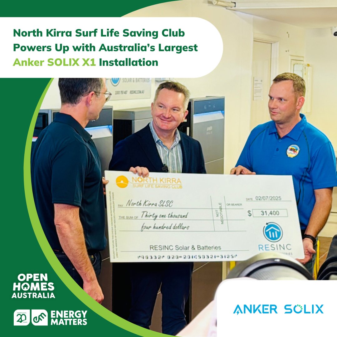 Energy Matters (@energymattersau) on Twitter photo North Kirra SLSC now hosts Australia’s largest <a href="/AnkerSOLIX/">Anker SOLIX</a> X1 installation, thanks to RESINC’s 50kWh battery donation, slashing power bills and boosting community resilience during emergency events.
MORE 👉 energymatters.com.au/renewable-news… North Kirra SLSC now hosts Australia’s largest <a href="/AnkerSOLIX/">Anker SOLIX</a> X1 installation, thanks to RESINC’s 50kWh battery donation, slashing power bills and boosting community resilience during emergency events.
MORE 👉 energymatters.com.au/renewable-news…