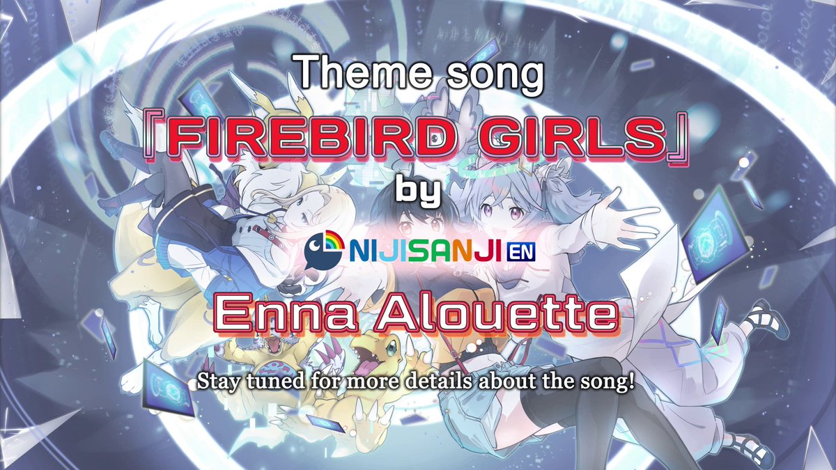 ◤Info Reveal!◢

#DIGIMONALYSION is teaming up to bring you its new theme song!

Song: FIREBIRD GIRLS
Artist: #EnnaAlouette

Experience music that brings the world of DIGIMON ALYSION to life in the Music PV! 

#Digimon
#DigimonCardGame
#DigimonTCG