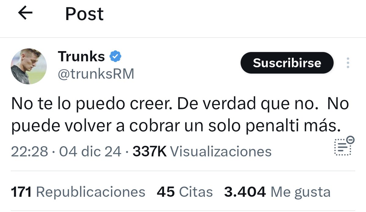 Os preguntáis por qué un español le tiene odio al balón de oro si es de España y la respuesta está en otro tweet donde se le escapan palabras sin querer. Un español jamás diría "cobrar un penalti". 
No hay cosa más denigrante que renunciar a tus orígenes para aparentar otra cosa.