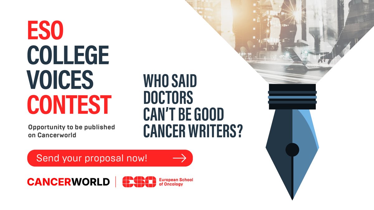 ESOncology (@esoncology) on Twitter photo ESO College, together with <a href="/CancerWorldmag/">CancerWorld</a>, is offering its members and faculty the opportunity to voice their views in this writing contest.👇
Topic: Social media: friend or foe for cancer patients
Deadline to submit your story proposal: 15 July 2025
👉 bit.ly/VoicesContest ESO College, together with <a href="/CancerWorldmag/">CancerWorld</a>, is offering its members and faculty the opportunity to voice their views in this writing contest.👇
Topic: Social media: friend or foe for cancer patients
Deadline to submit your story proposal: 15 July 2025
👉 bit.ly/VoicesContest