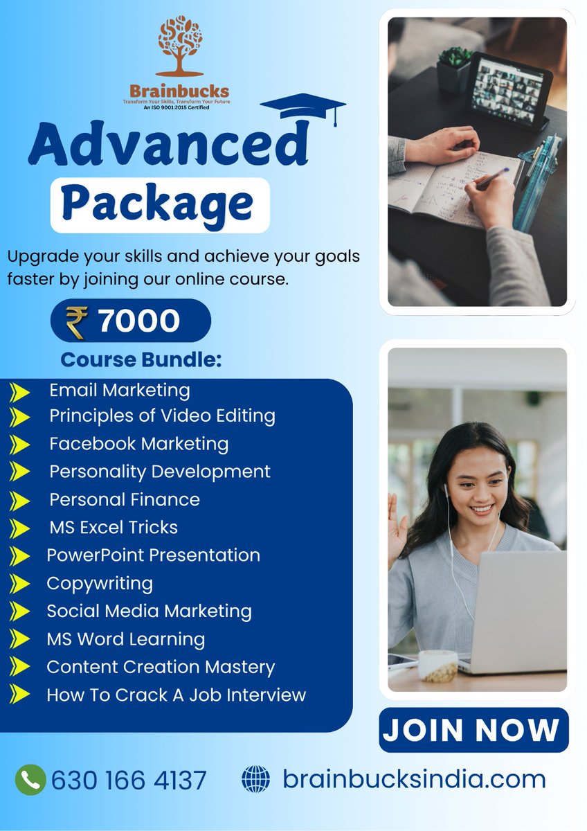 BrainBucks34569's tweet image. 🎓 Advance your career with Brainbucks&apos; Advanced Package!
✅ 12 in-demand courses
💻 100% Online | ₹7000 only
📈 Boost your skills, anytime!

Fill the form: forms.gle/mZuwg39G4YQDQC…
🌐 brainbucksindia.com

#indiasleadingskilltechplatform #SkillTech #CareerGrowth #Brainbucks