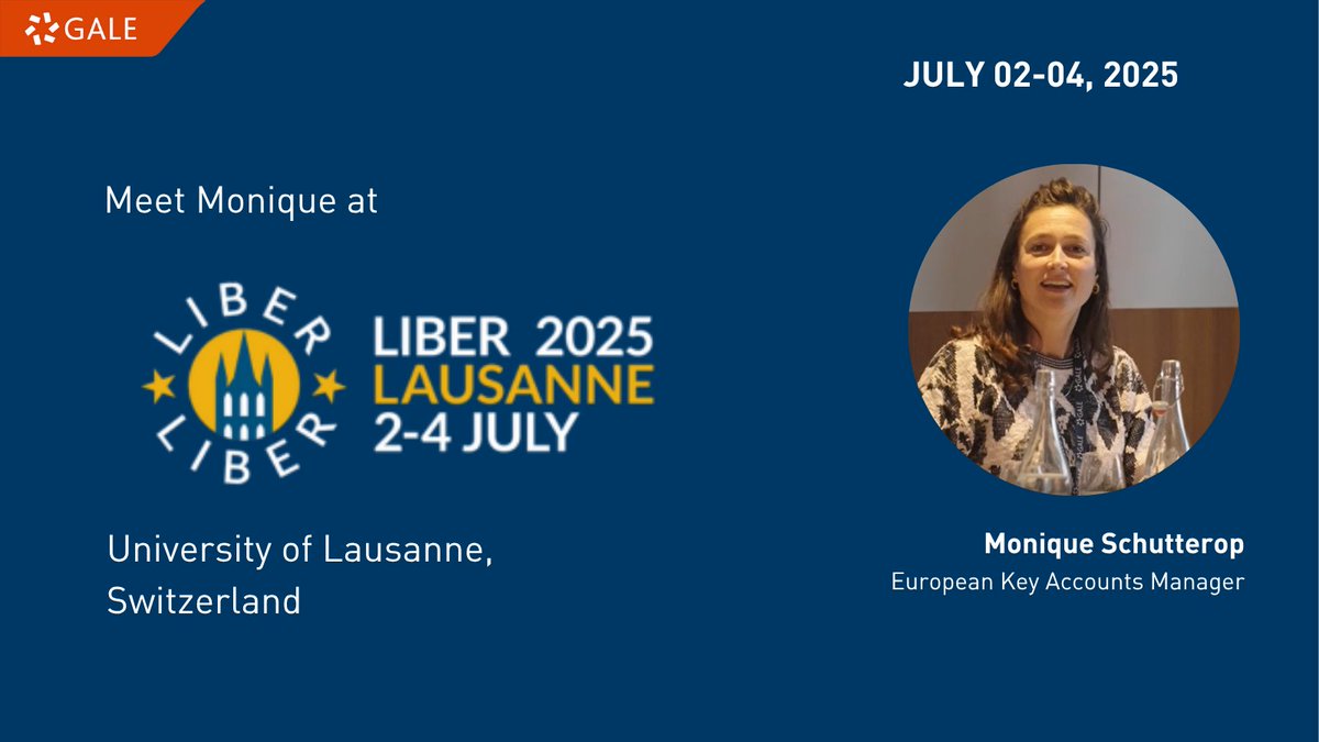 We’re heading to LIBER 2025! Catch up with Monique Schutterop at the conference to explore the latest in digital scholarship and library innovation. Looking forward to connecting with the European research library community! #LIBER2025 #AcademicLibraries #GalePrimarySources