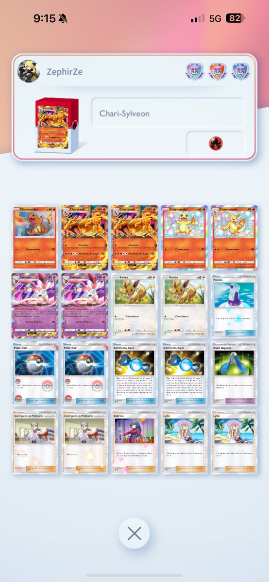 Esta vez se ha conseguido con Charizard🦎🔥
Variante personalizada de este Deck, con Charmeleon en lugar de Flareon.