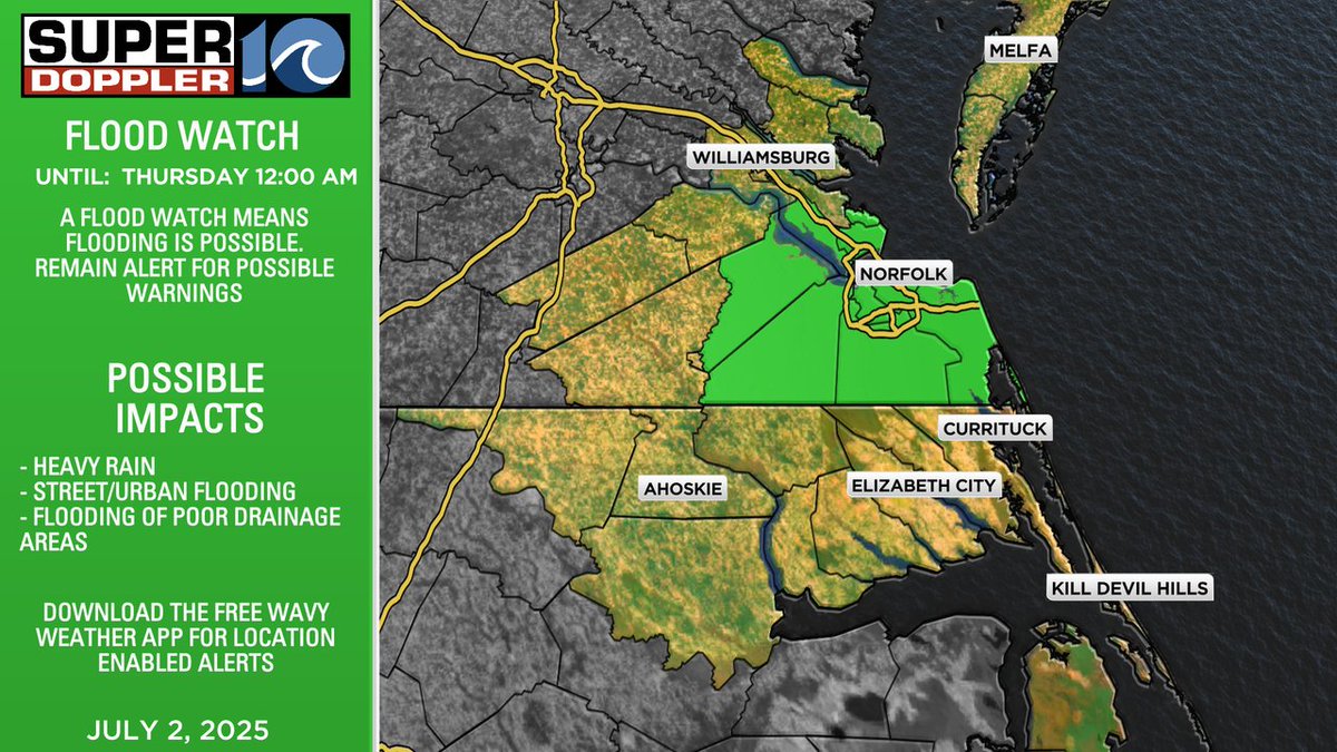 FLOOD WATCH issued for parts of the area. Remain alert for heavy rain and possible flooding. Poor drainage areas and urban areas will have the highest risk to see flooding.