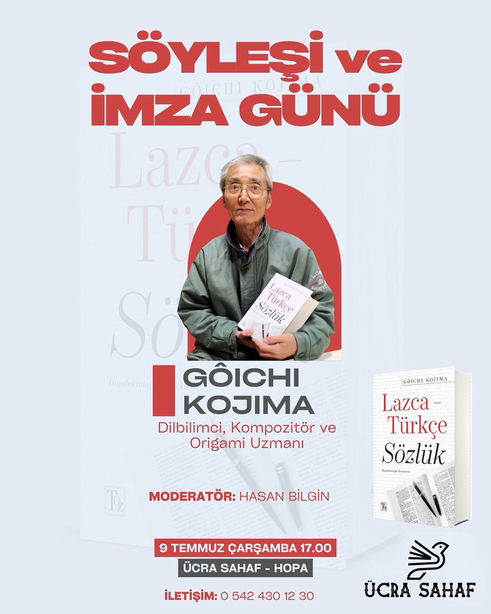 Lazca üzerine çalışmalarıyla tanınan dilbilimci Kojima ile Hasan Bilgin moderatörlüğünde “Lazca-Türkçe Sözlük” kitabını ve araştırma sürecini konuşacağız.