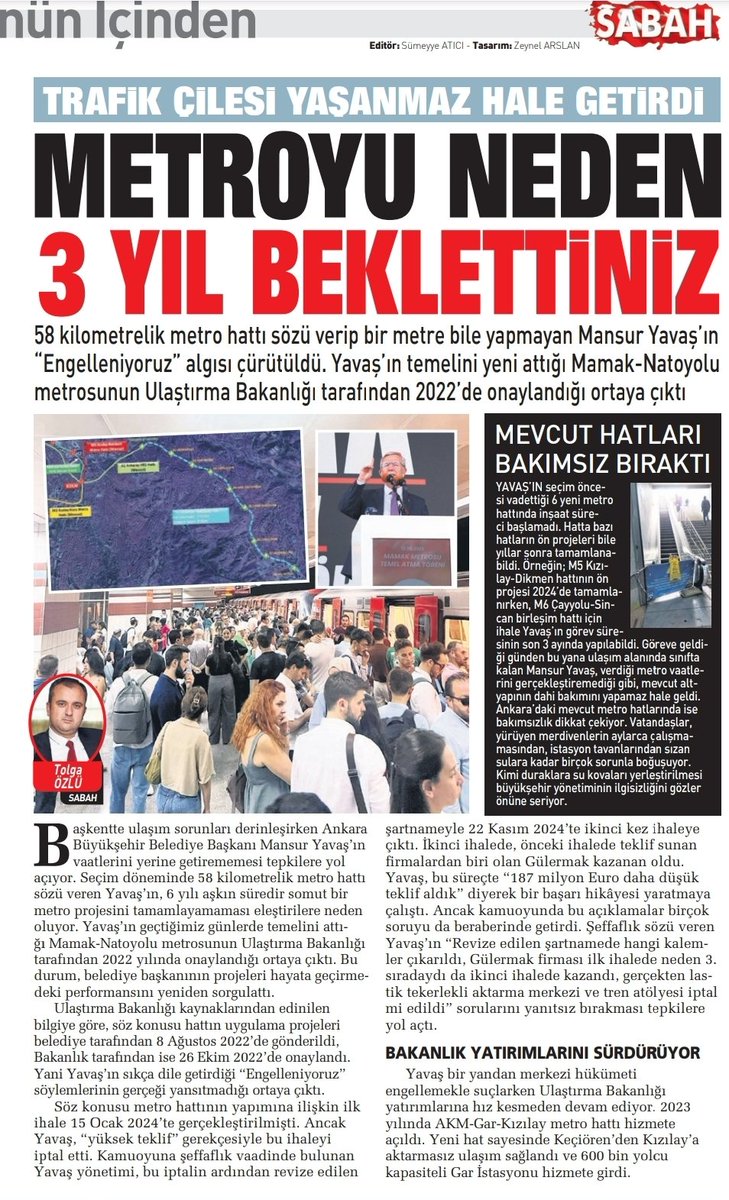 tolga06ozlu's tweet photo. ÖZEL HABER.

YAVAŞ "ENGELLENİYORUZ" DEMİŞTİ

58 kilometrelik metro hattı sözü verip bir metre bile yapmayan Mansur Yavaş’ın “Engelleniyoruz” algısı çürütüldü. 

Yavaş’ın porojesi Mamak-Natoyolu metrosunun Ulaştırma Bakanlığı tarafından 2022’de onaylandığı ortaya çıktı. https://t.co/wG0nKjB0Da