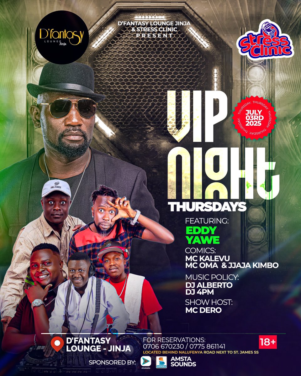 sanyukatv's tweet photo. Don't miss #StressClinicUg tomorrow at D'Fantasy Lounge Jinja featuring Eddy Yawe and a lineup of comedians.

Tag a friend you are coming with..

#SanyukaUpdates https://t.co/4IJ5YtARK7