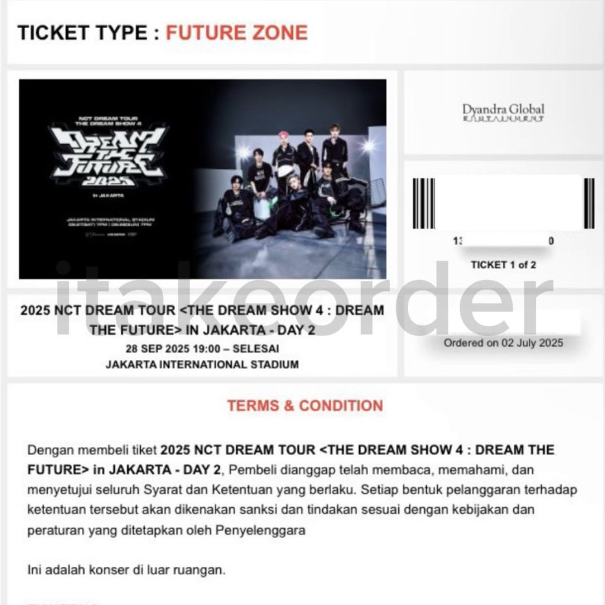 itakeorder's tweet photo. #itake_testimonies secured future zone for 2025 NCT DREAM TOUR <THE DREAM SHOW 4 : DREAM
THE FUTURE> IN JAKARTA - DAY 2 💗 https://t.co/BOa2i4s5FS
