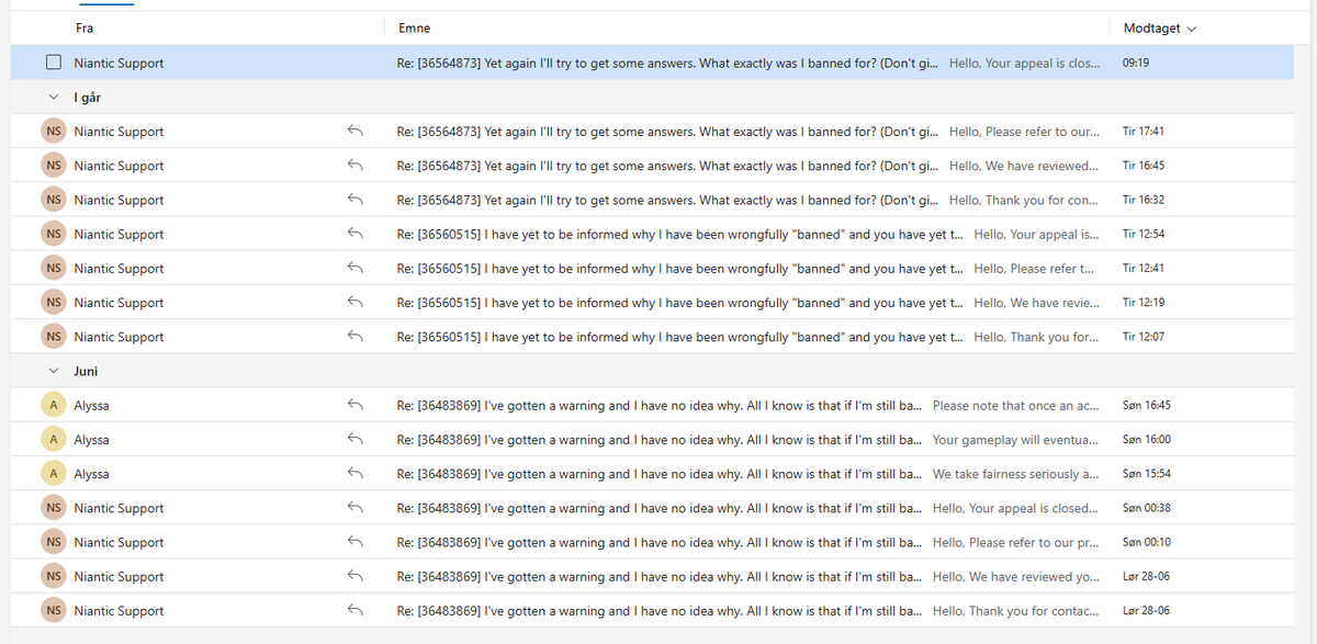 SalcNnN's tweet photo. @NianticHelp @NianticHelp 
This is the amount of mails I've gotten since saturday evening. And I have yet to get an answer for any of my questions.
Every single one of the resulting in the exact same respons as the OP.
Again. Well done. Great support 🤦 https://t.co/6N1JrMwRKa
