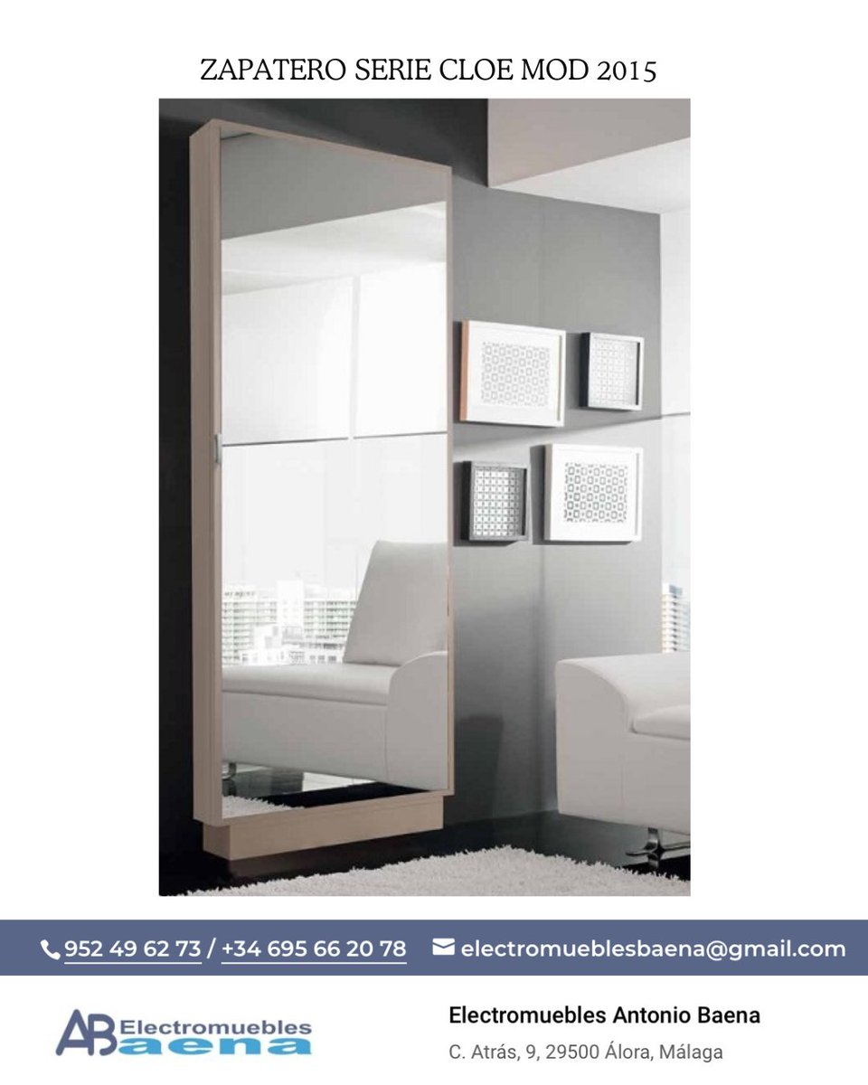 BaenaAntonio's tweet image. ✨ ZAPATERO SERIE CLOE – MOD. 2015 ✨
Funcionalidad y diseño que se adaptan a tu espacio 🏠

☎ Puede contactar sin compromiso y consultar existencias al 952496273
#Alora #MueblesConEstilo #DiseñoCompacto #Organización #HogarOrdenado #DecoraciónModerna