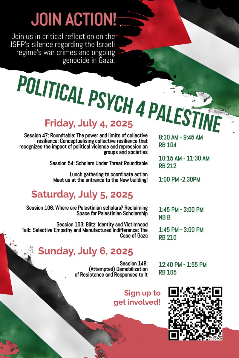 If you are at ISPP in Prague this week, join us for several talks and discussions in the Palestine solidarity/Political Psychology for Palestine track!